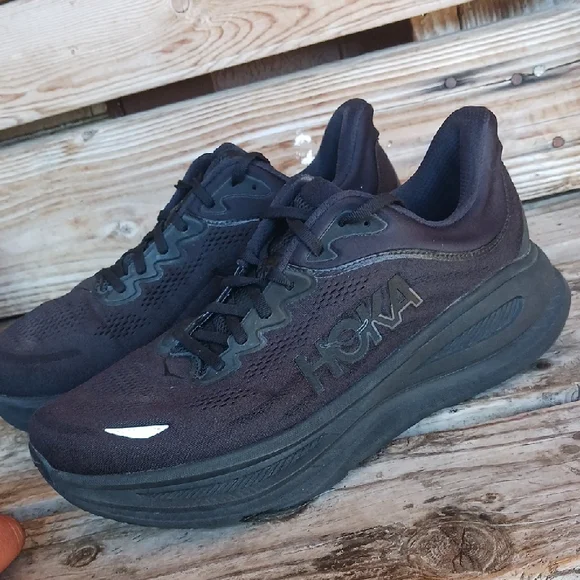 Hoka Bondi 9 Black Athletic Shoes with Cushioned Midsole - Picture 6 of 15